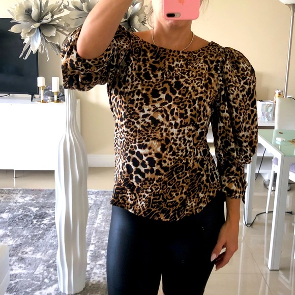 NEW LUXURY ANIMAL PRINT PUFF SLEEVE BLOUSE - Picture 5 of 9